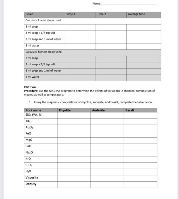 Solved Name GLG 114 Viscosity lab activity In this lab