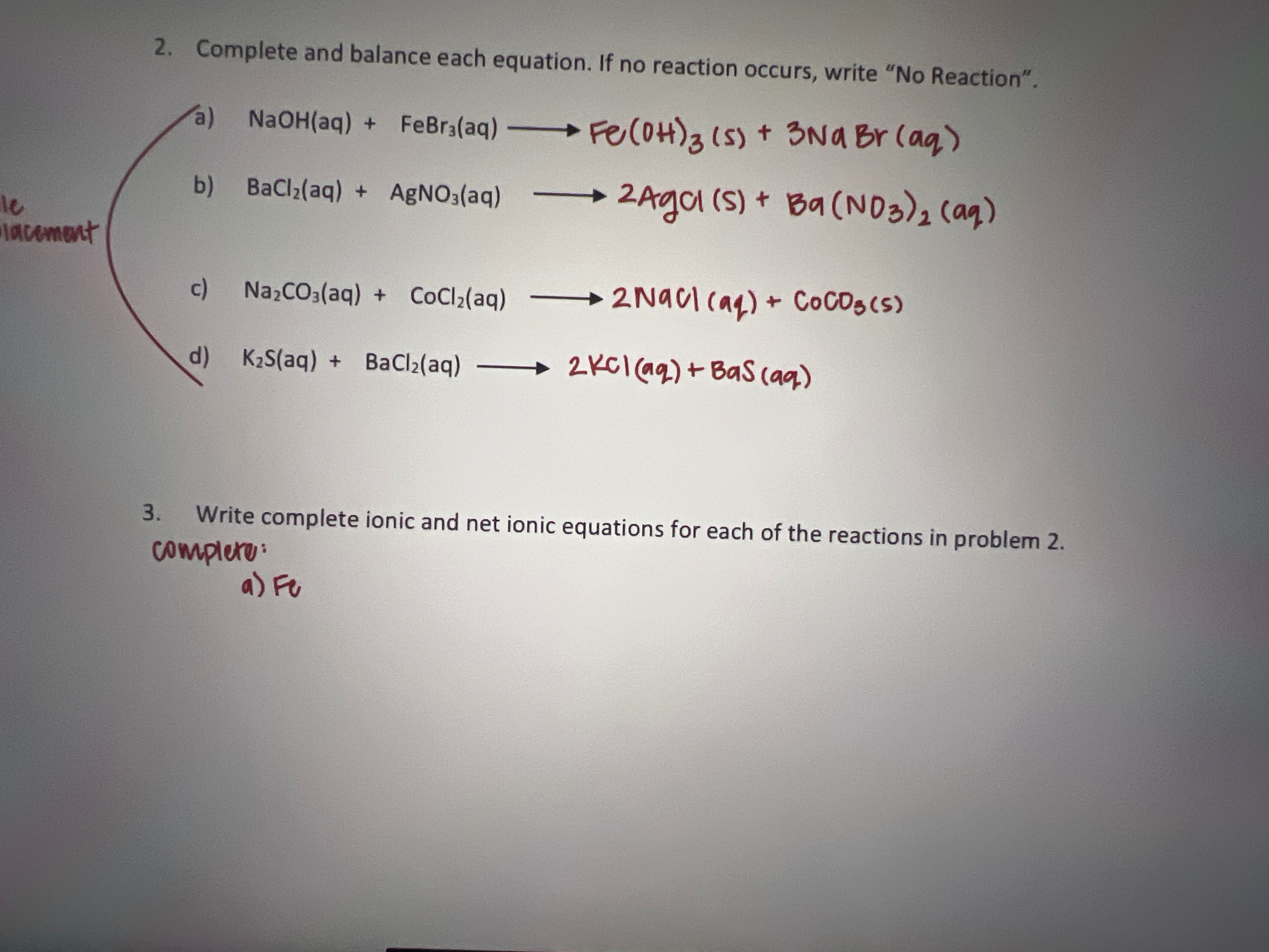 Solved Please help with #2 ﻿and #3! ﻿BOTH complete and ionic | Chegg.com
