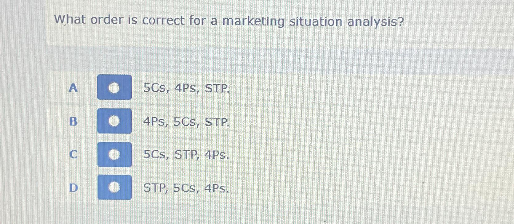 Solved What order is correct for a marketing situation | Chegg.com