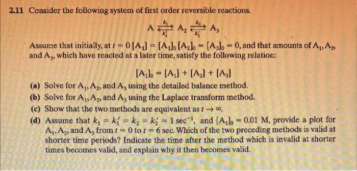2.11 Consider the following system of first order | Chegg.com