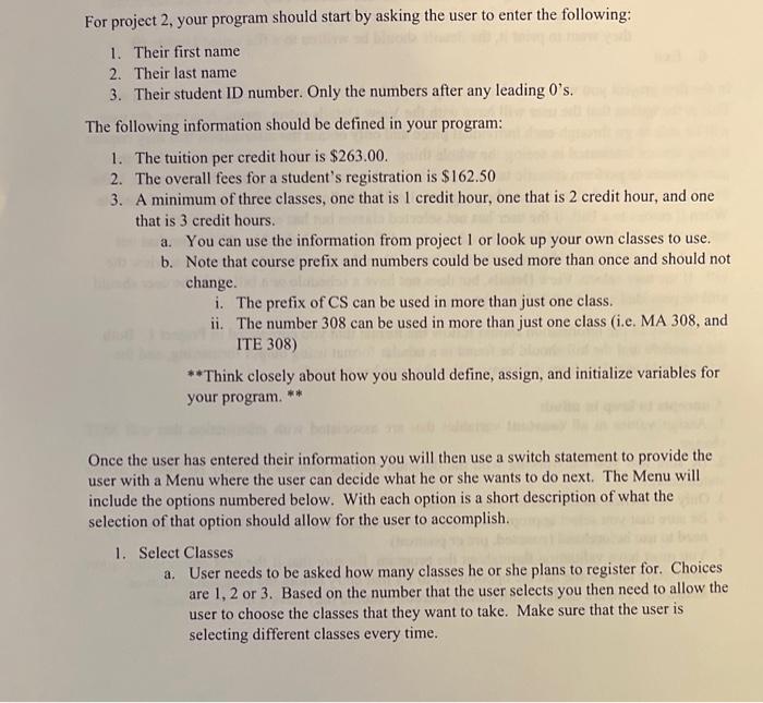 Solved For project 2 , your program should start by asking | Chegg.com