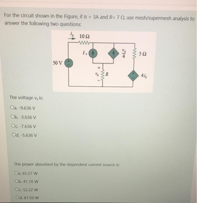 Solved For the circuit shown in the figure, if Is = 3A and | Chegg.com