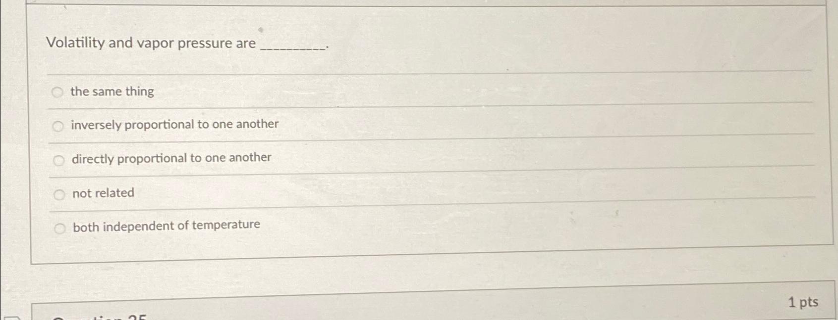 Solved Volatility and vapor pressure arethe same