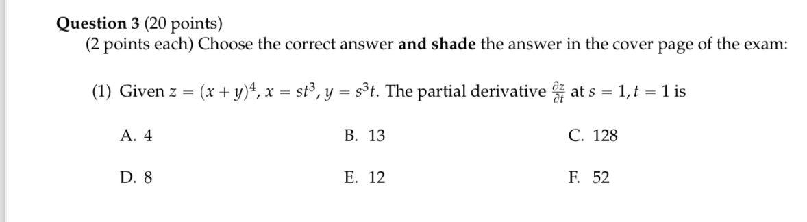 Solved Question 3 (20 ﻿points)(2 ﻿points each) ﻿Choose the | Chegg.com
