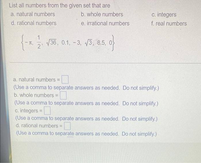 Solved List All Numbers From The Given Set That Are A. | Chegg.com