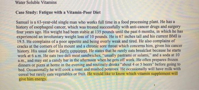 chapter 10 case study fatigue with a vitamin poor diet