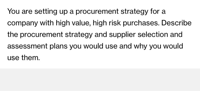 Solved You Are Setting Up A Procurement Strategy For A | Chegg.com