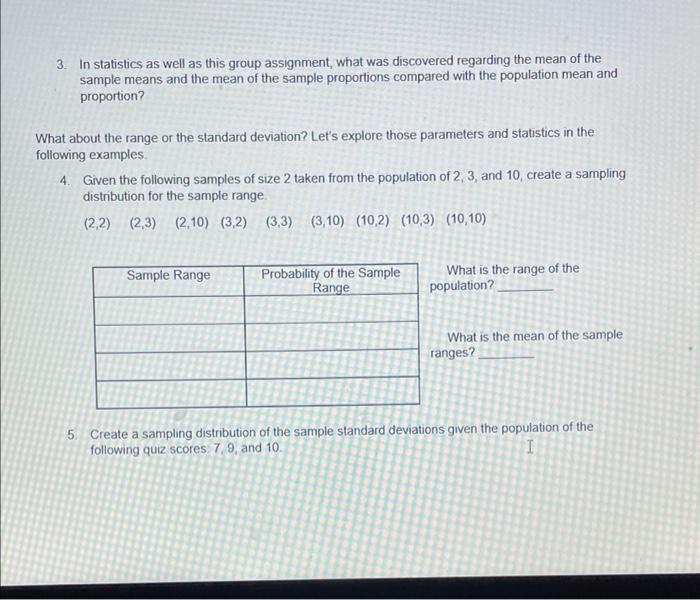 Solved 3. In statistics as well as this group assignment, | Chegg.com