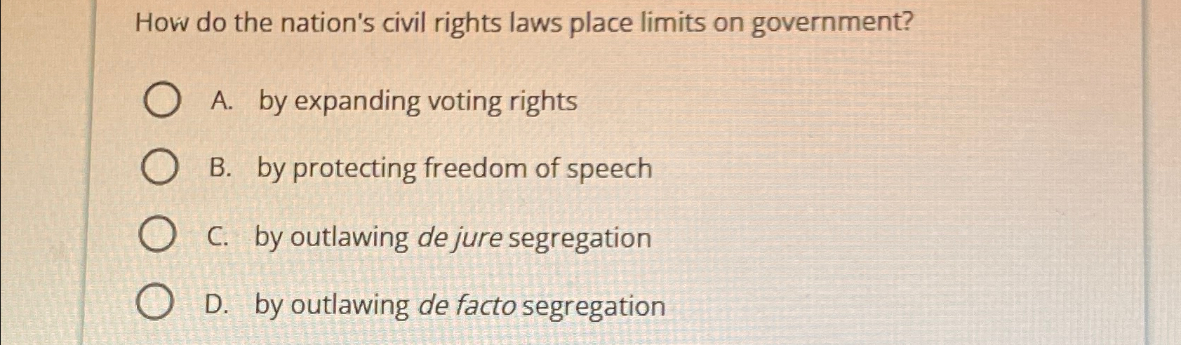 Solved How do the nation's civil rights laws place limits on | Chegg.com