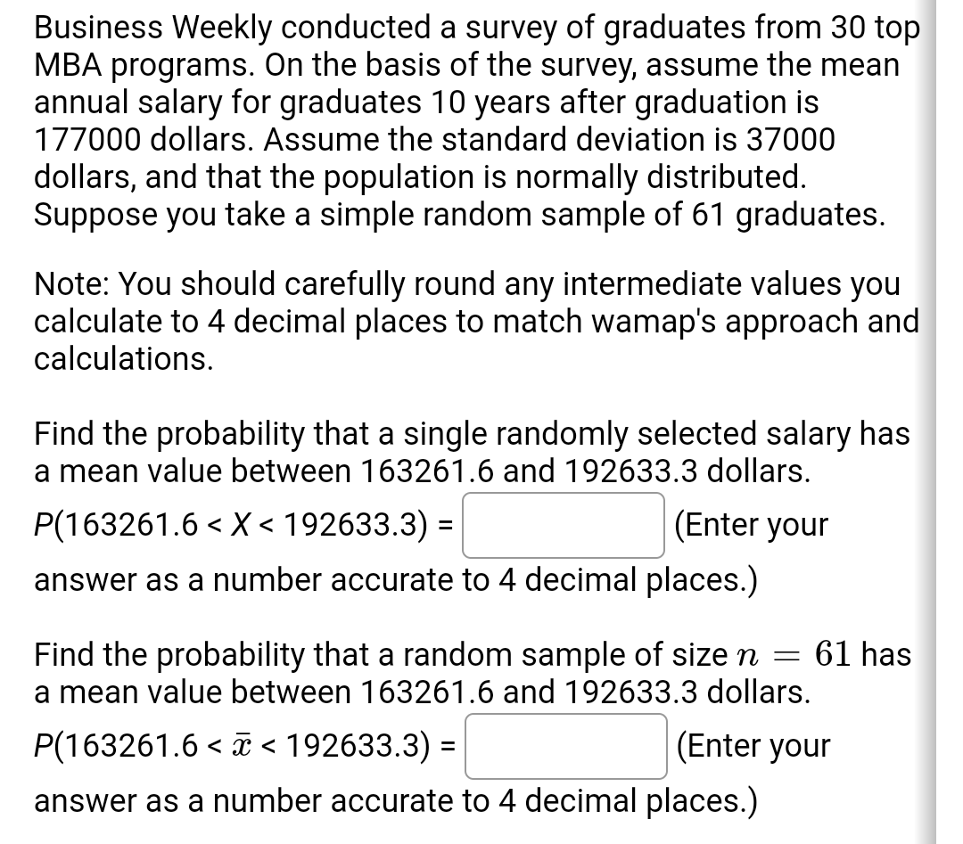 Solved Business Weekly Conducted A Survey Of Graduates From | Chegg.com