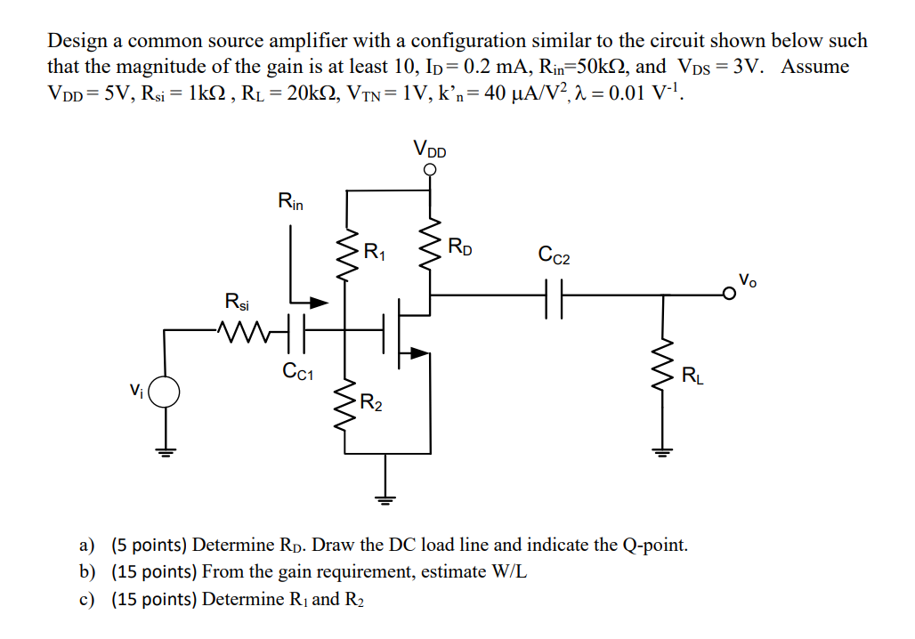 Design a common source amplifier with a configuration | Chegg.com