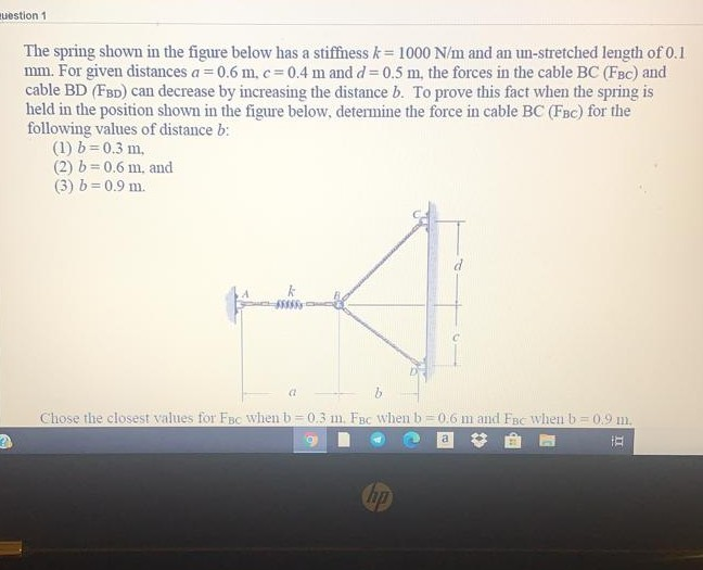 Solved uestion 1 The spring shown in the figure below has a | Chegg.com
