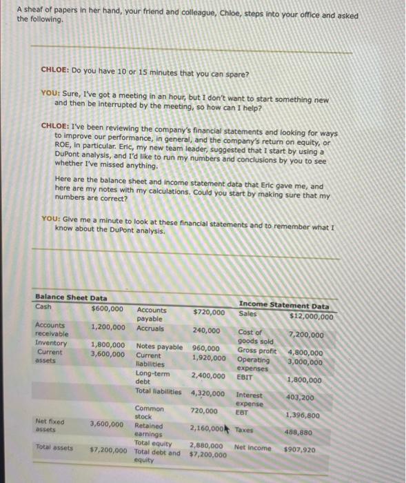 Solved A sheaf of papers in her hand, your friend and | Chegg.com