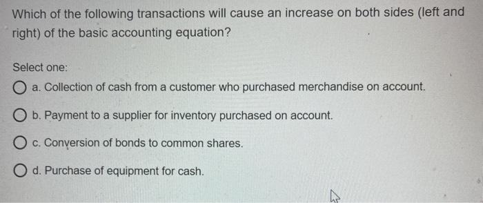 Solved Which Of The Following Transactions Will Cause An | Chegg.com