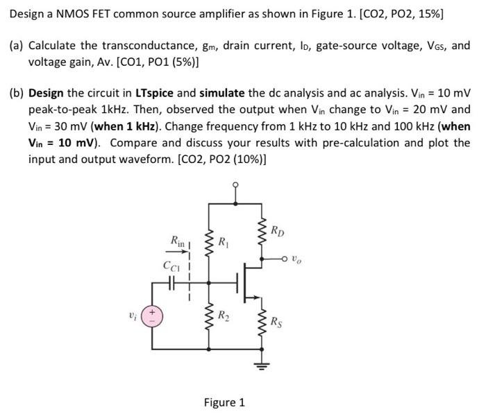 Solved Design a NMOS FET common source amplifier as shown in | Chegg.com