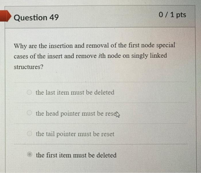 Solved Question 49 0/1 pts Why are the insertion and | Chegg.com