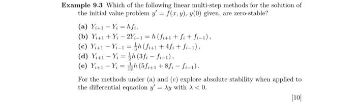 Solved Example 9.3 Which of the following linear multi-step | Chegg.com