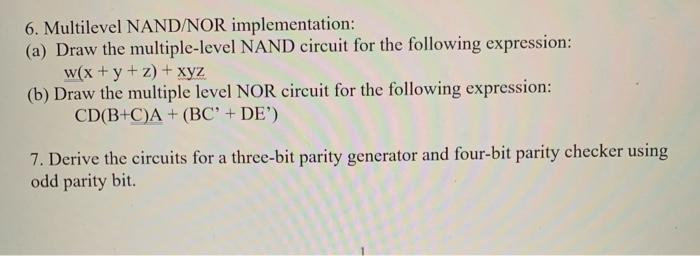 Solved 6. Multilevel NAND/NOR implementation: (a) Draw the | Chegg.com