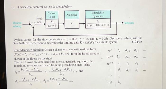 Solved 1. A Wheelchair Control System Is Shown Below Typical 