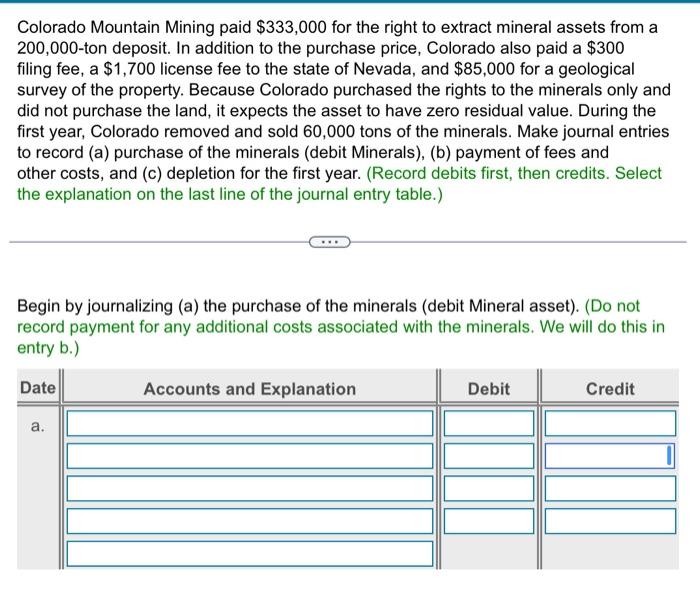 Solved Colorado Mountain Mining Paid $333,000 For The Right | Chegg.com