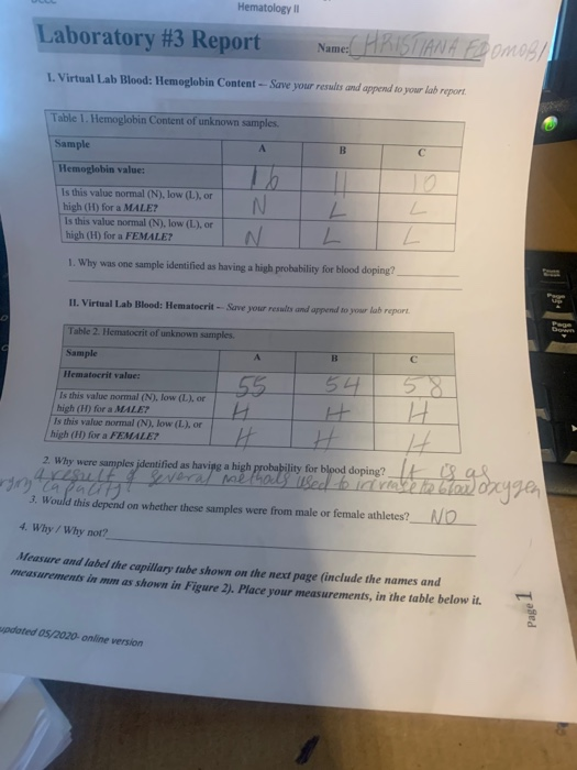 Solved Hematology Laboratory #3 Report Name: HRISTANA ED | Chegg.com