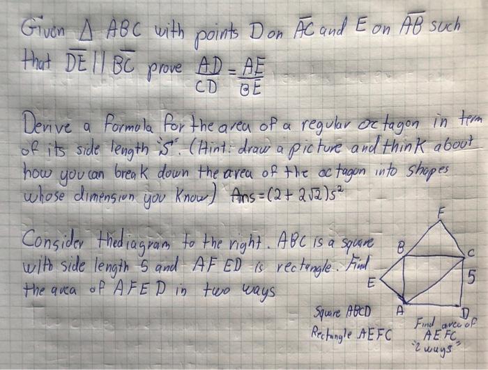 Solved given triangle ABC with points D on AC and E on AB | Chegg.com