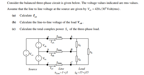 Solved Consider the balanced three-phase circuit is given | Chegg.com
