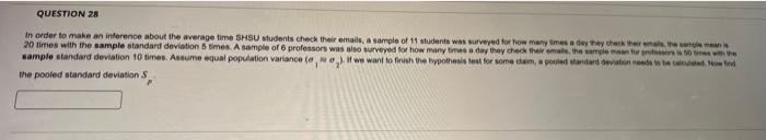 Solved QUESTION 28 the pooled standard deviation S,QUESTION | Chegg.com