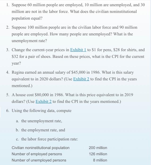 Solved 1. Suppose 60 million people are employed, 10 million | Chegg.com