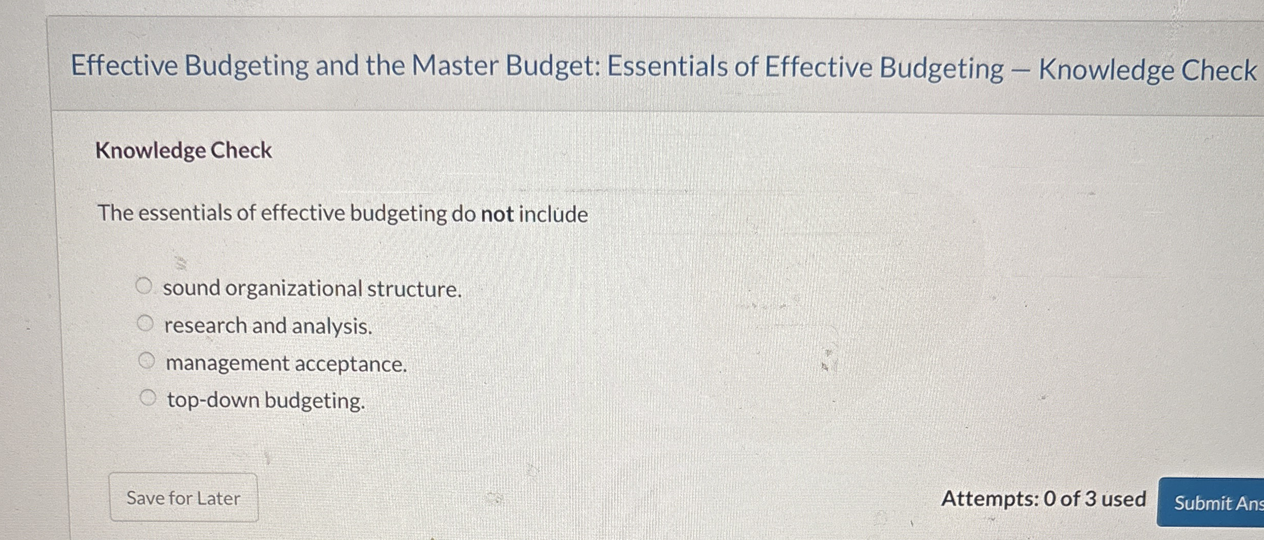 Solved Effective Budgeting and the Master Budget: Essentials | Chegg.com