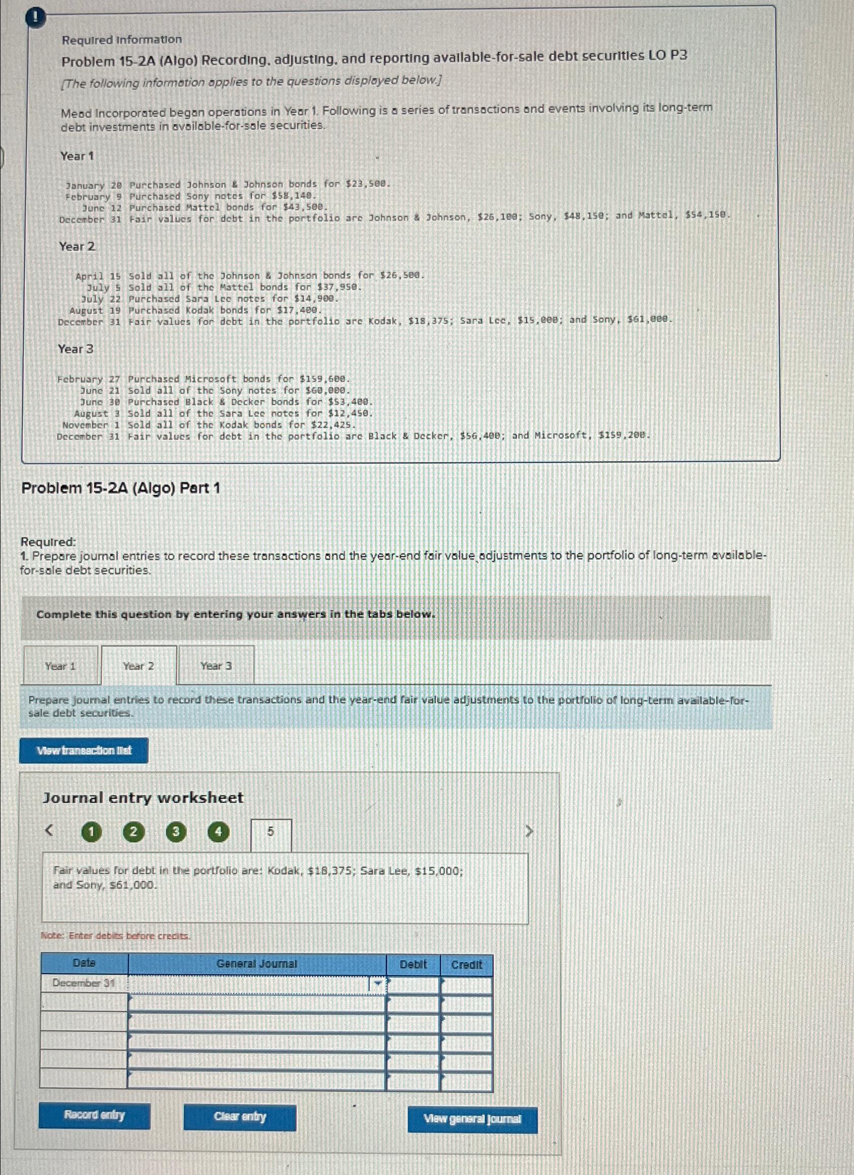 Solved (Required InformationProblem 15-2A (Algo) ﻿Recording, | Chegg.com