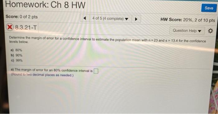 Solved Homework: Ch 8 HW Save Score: 0 of 2 pts 4 of 5 (4 | Chegg.com