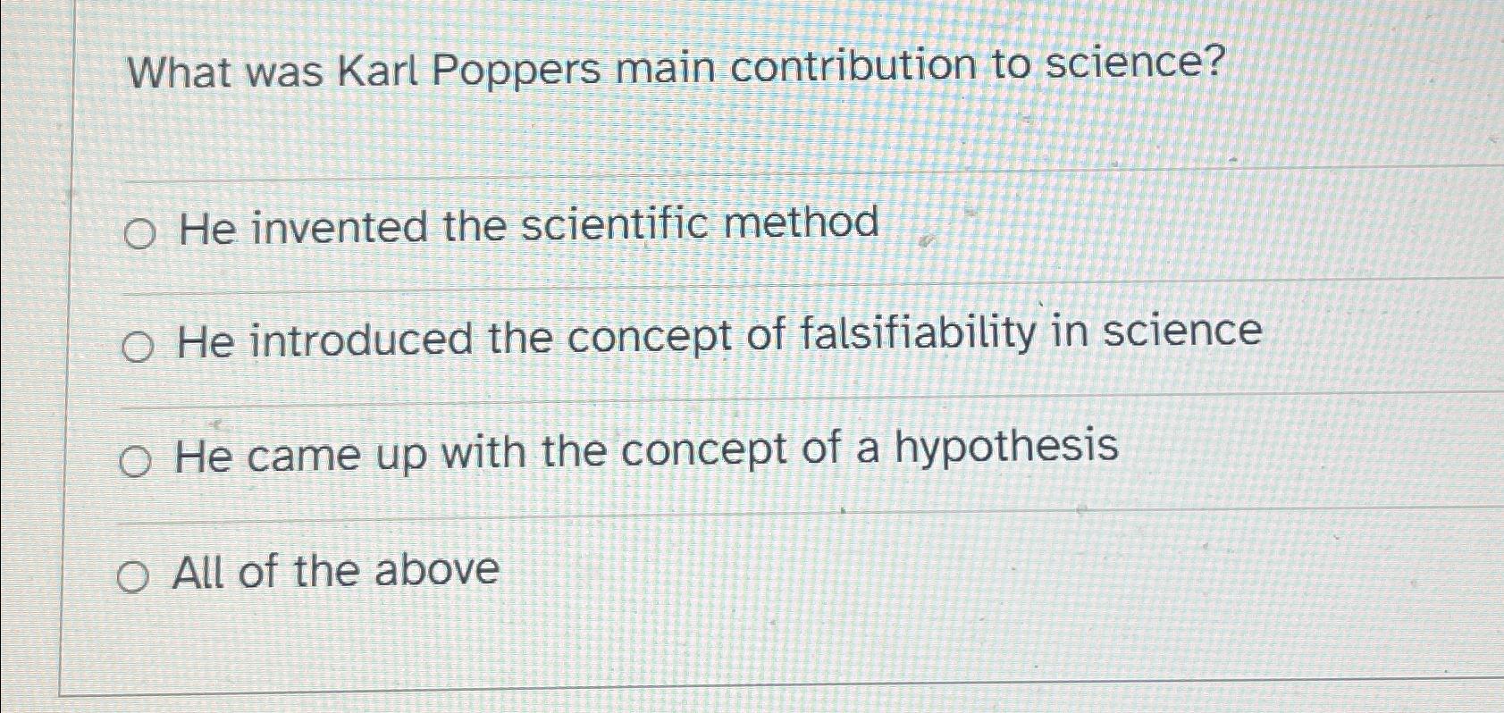 Solved What Was Karl Poppers Main Contribution To Sciencehe