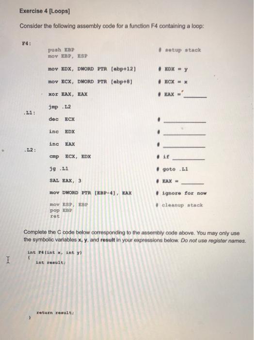 Solved Exercise 4 [Loops] Consider the following assembly | Chegg.com