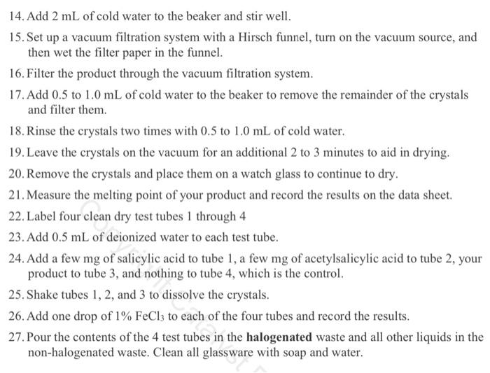 Solved 1. Prepare a water bath by placing 100 mL of water in