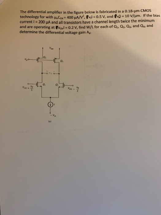 Solved The differential amplifier in the figure below is | Chegg.com