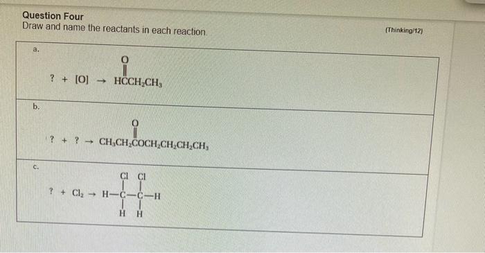 Solved Question Four Draw And Name The Reactants In Each | Chegg.com