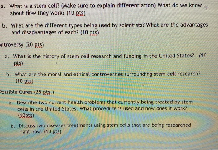 Solved a. What is a stem cell? (Make sure to explain | Chegg.com