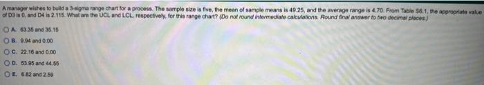 Solved A maneger wishes to build a 3-sigma range chart lor a | Chegg.com