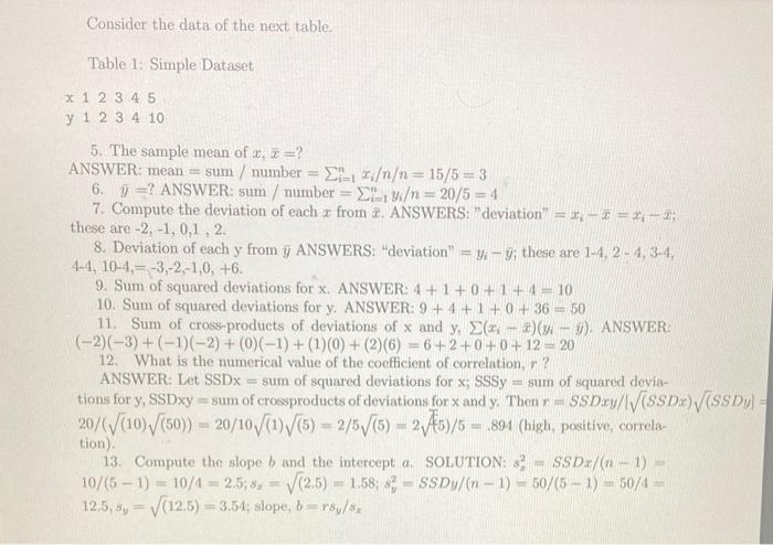 Solved Consider the data of the next table. Table 1: Simple | Chegg.com