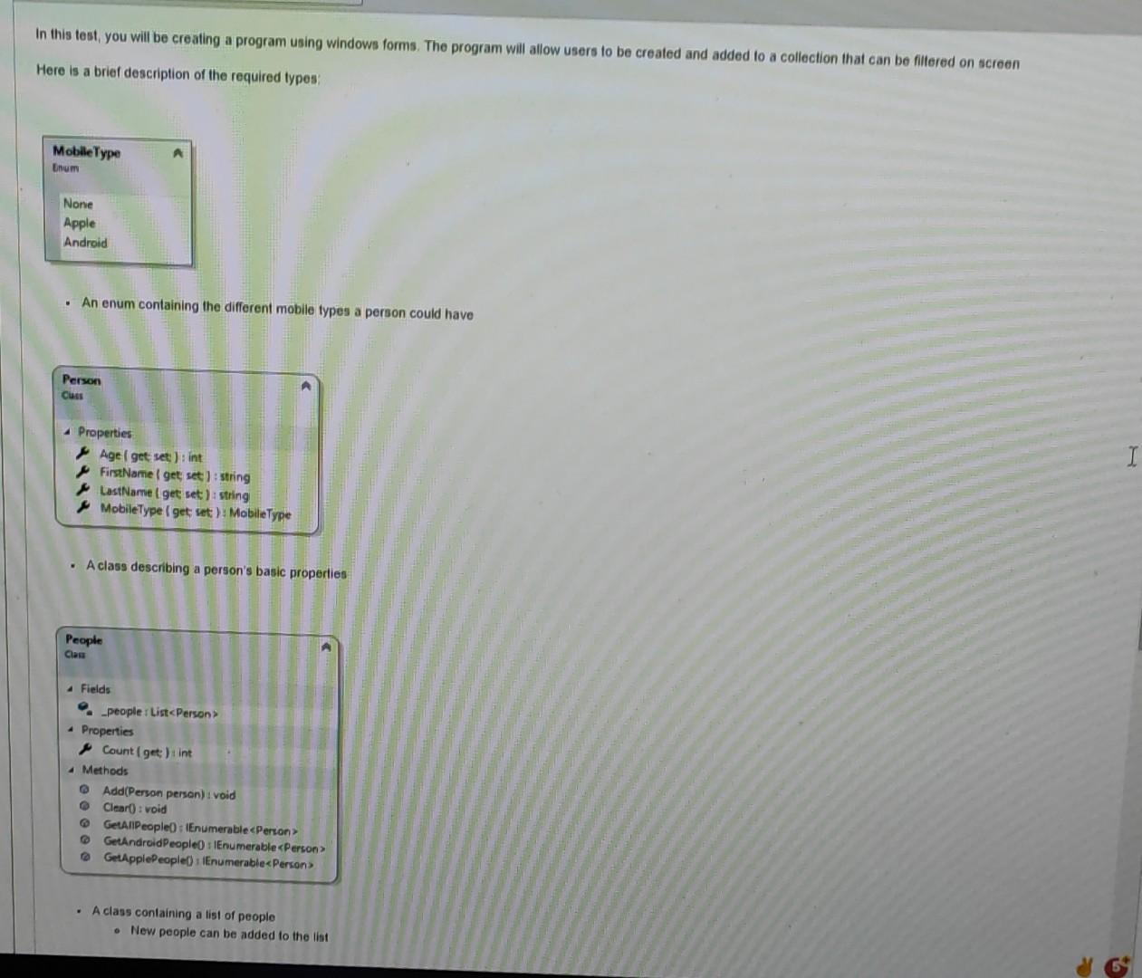 Solved In this test, you will be creating a program using | Chegg.com