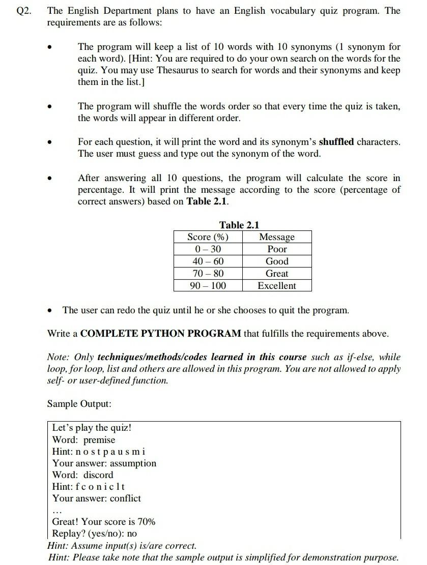 Solved Python Please Help Me On This Question By Using Only Chegg Com