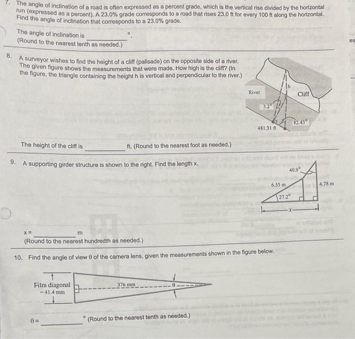 Solved 7. The angle of inclination of a road is often | Chegg.com