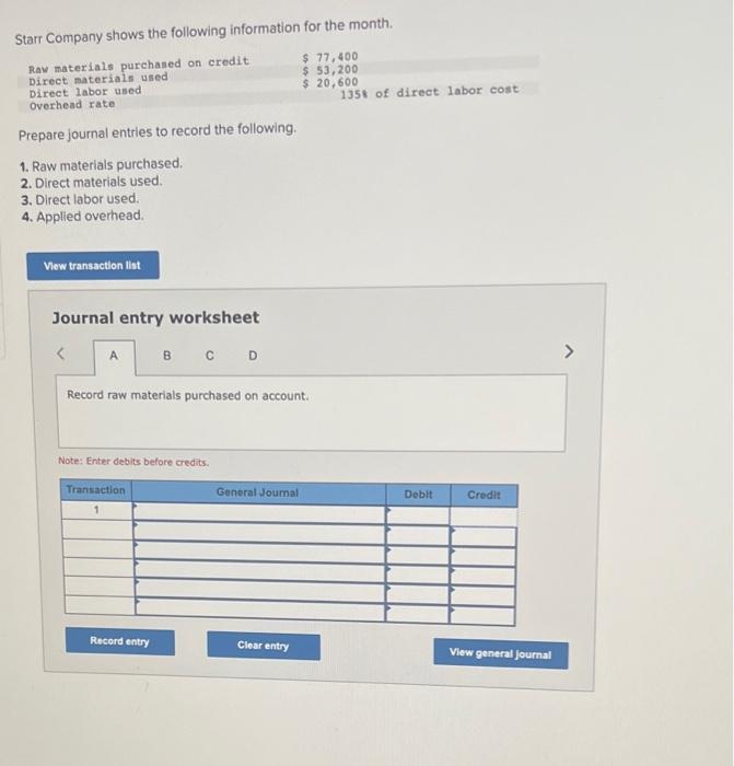 Solved Starr Company shows the following information for the