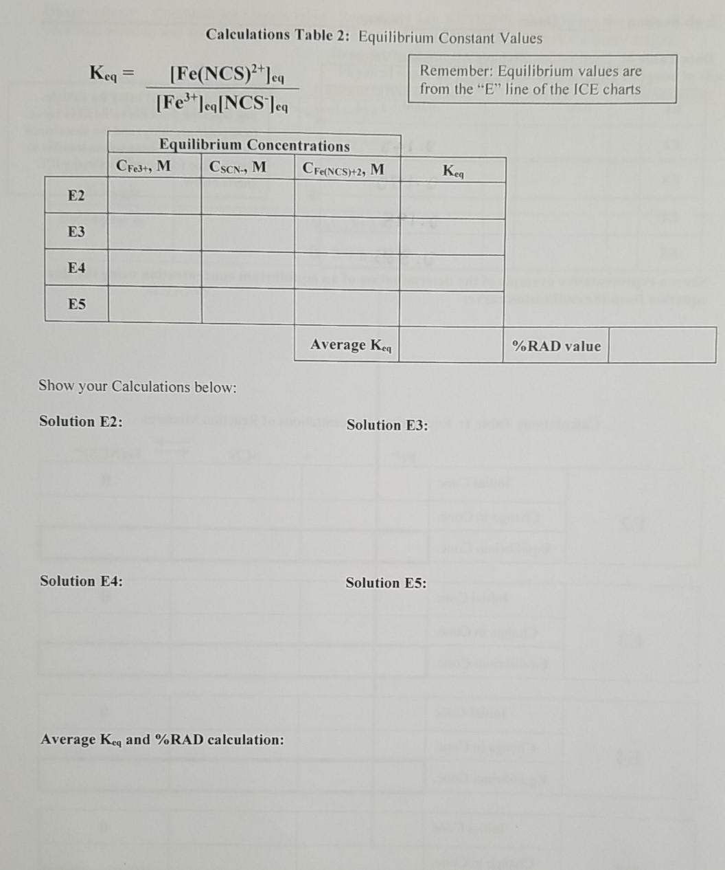 Lab Section: Date: Name: Data Table 4: Equilibrium | Chegg.com