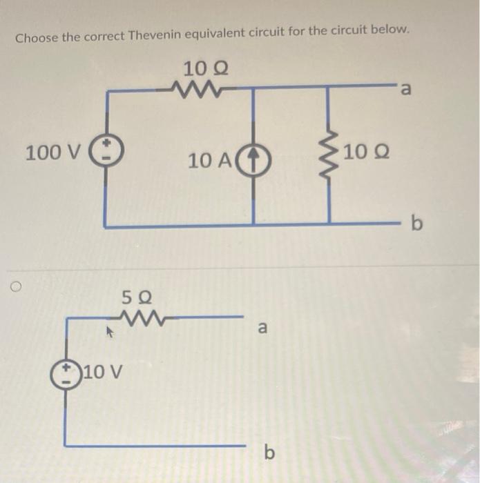 Solved Choose the correct Thevenin equivalent circuit for | Chegg.com