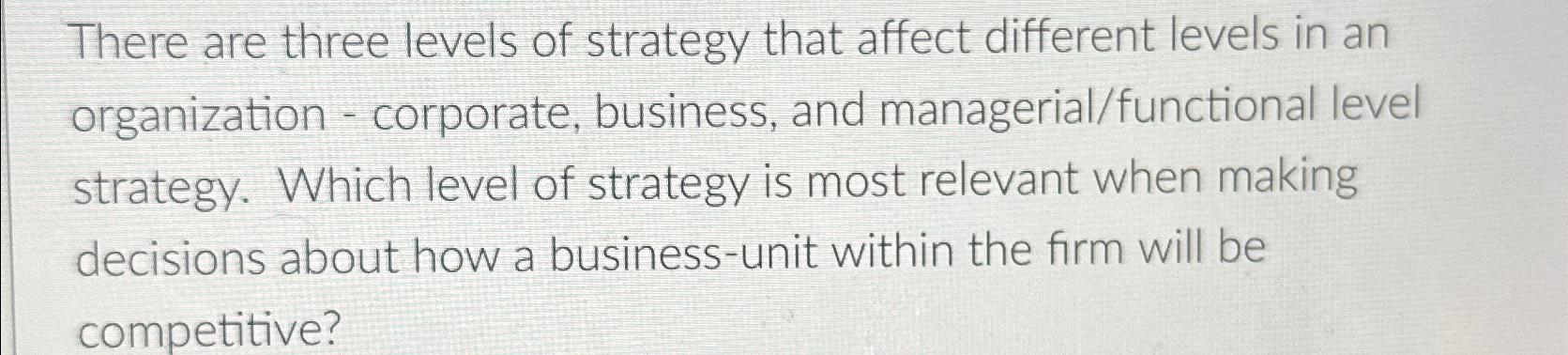 solved-there-are-three-levels-of-strategy-that-affect-chegg