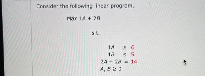 Solved Consider the following linear program. Max1A+2B s.t. | Chegg.com