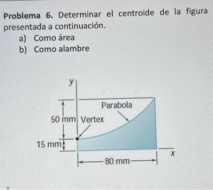 Problema 6. Determinar el centroide de la figura presentada a continuación. a) Como área b) Como alambre