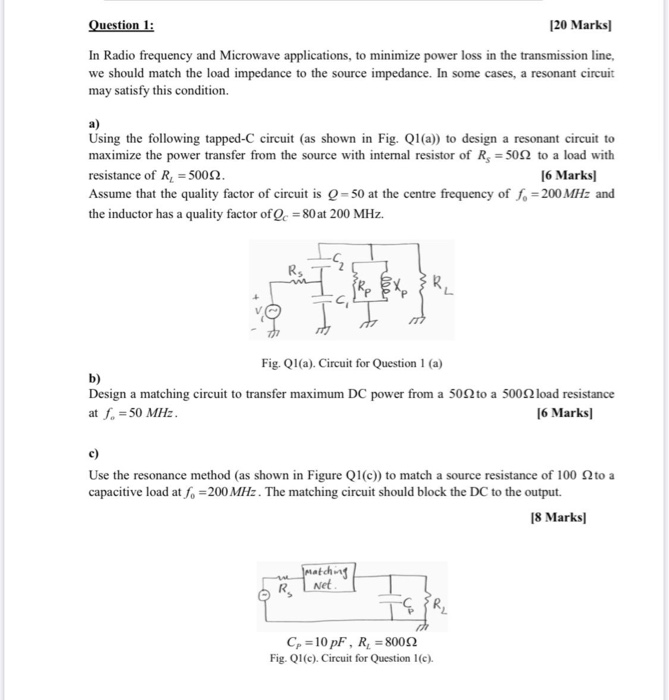 Question 1: [20 Marks In Radio frequency and | Chegg.com
